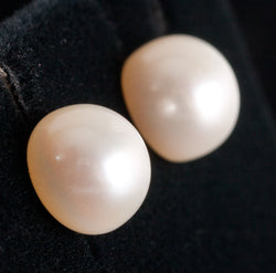 14k Yellow Gold Cultured White Button Pearl Solitaire Stud Earrings 1.85g