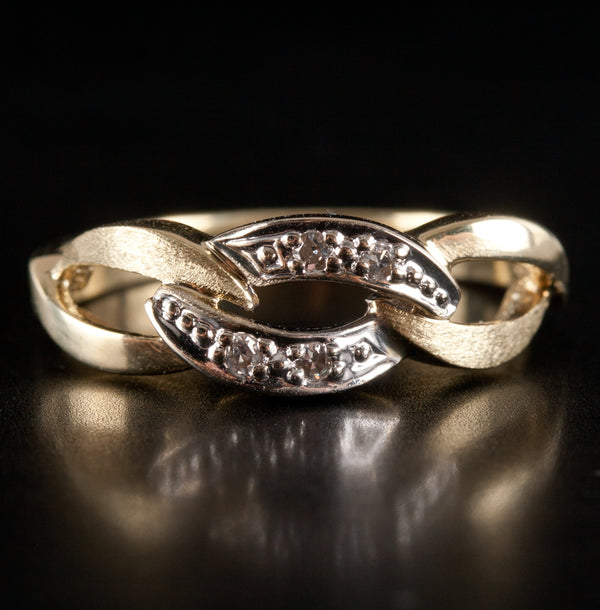 14k Yellow White Gold Two-Tone Single Round Diamond Ring Band .02ctw 2.82g