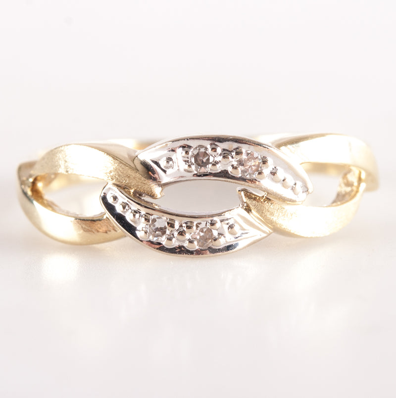 14k Yellow White Gold Two-Tone Single Round Diamond Ring Band .02ctw 2.82g