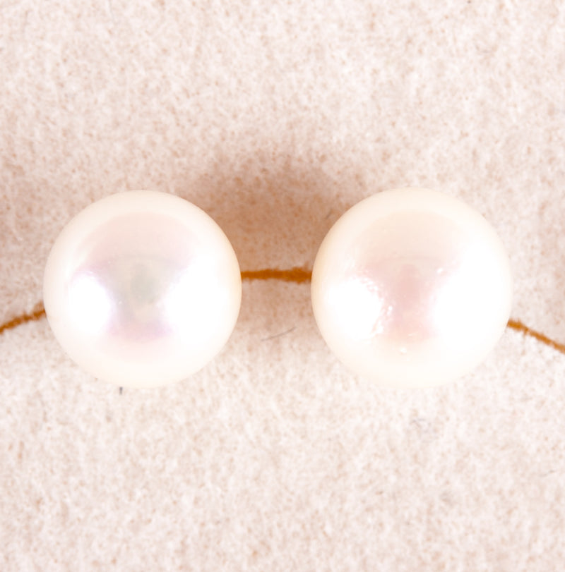 14k Yellow Gold Round Cultured White Pink Pearl Solitaire Stud Earrings .95g