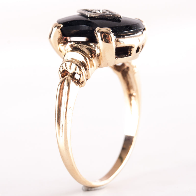 Vintage 1920's 10k Yellow White Gold Onyx Diamond Cocktail Ring .03ctw 3.99g