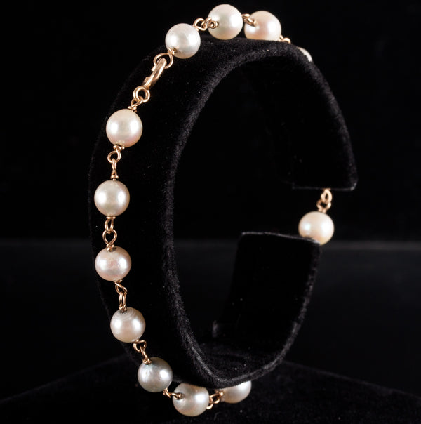 14k Yellow Gold Round Bead Cultured Pearl Beaded Style Bracelet 7.75" 6.6g