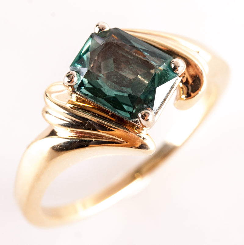 14k Yellow Gold Blue Green Emerald Shaped Tourmaline Solitaire Ring 1.50ct 4.92g