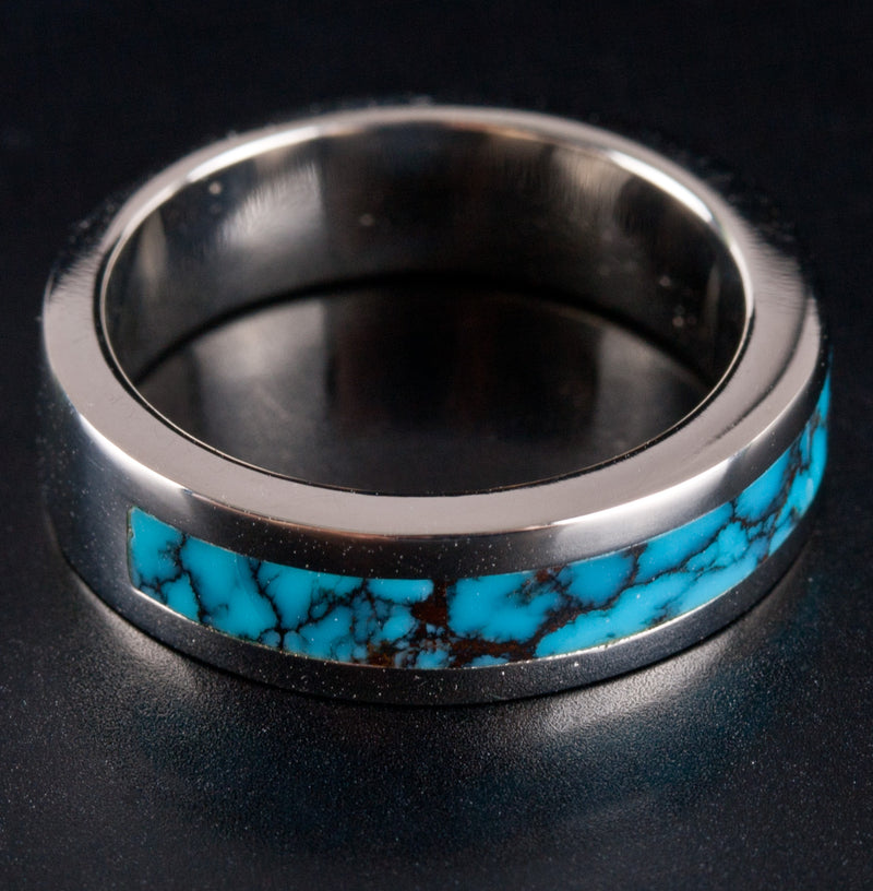 14k White Gold Inlay Style Blue Turquoise Ring 6.4g Size 5.75