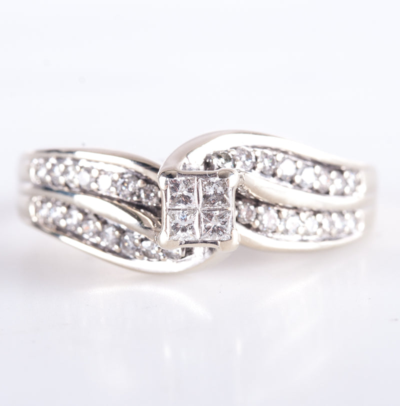 14k White Gold Princess Round Diamond Cluster Style Engagement Ring .27ctw 4.84g