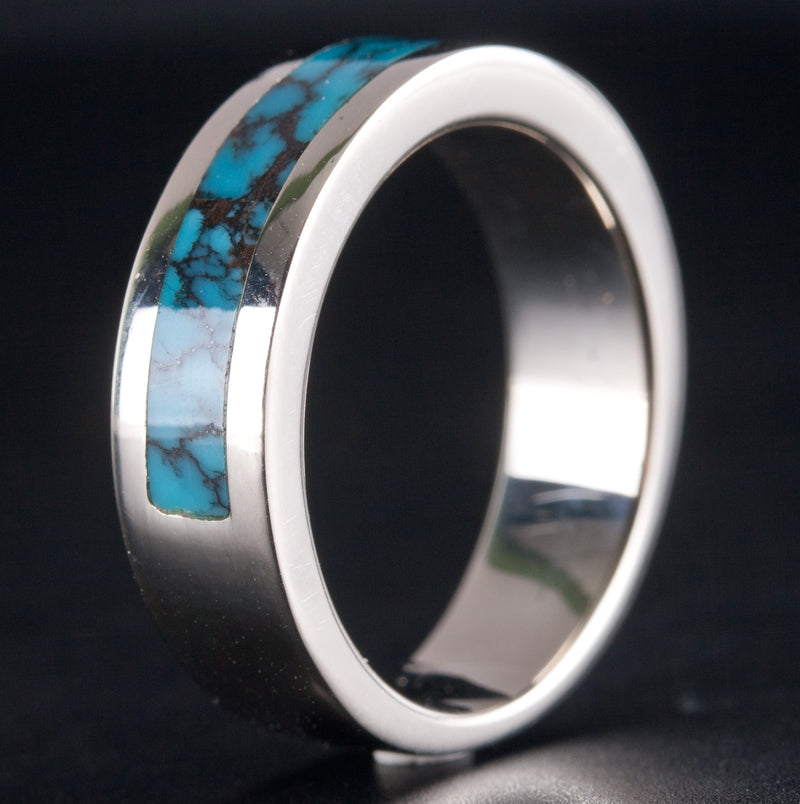 14k White Gold Inlay Style Blue Turquoise Ring 6.4g Size 5.75