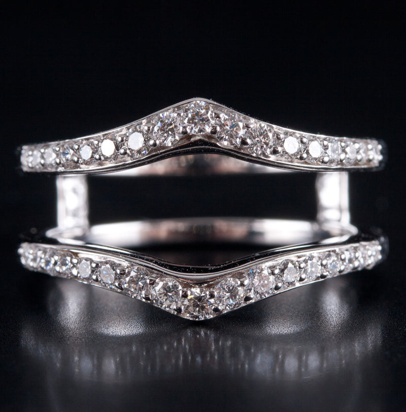14k White Gold Round H SI2 Diamond Wedding Ring Guard / Enhancer .47ctw 5.49g