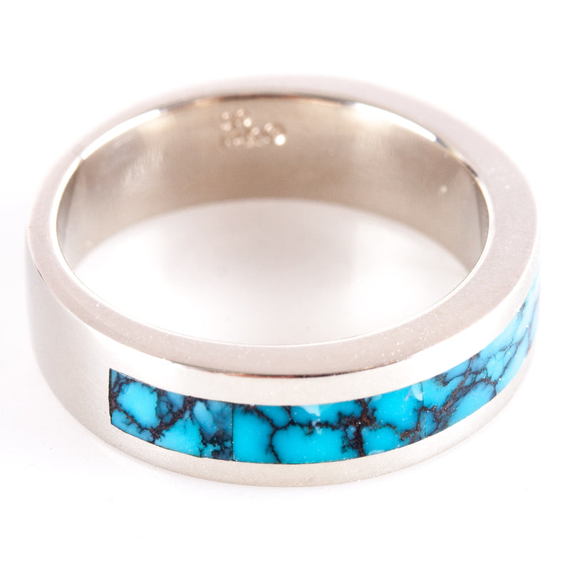 14k White Gold Inlay Style Blue Turquoise Ring 6.4g Size 5.75