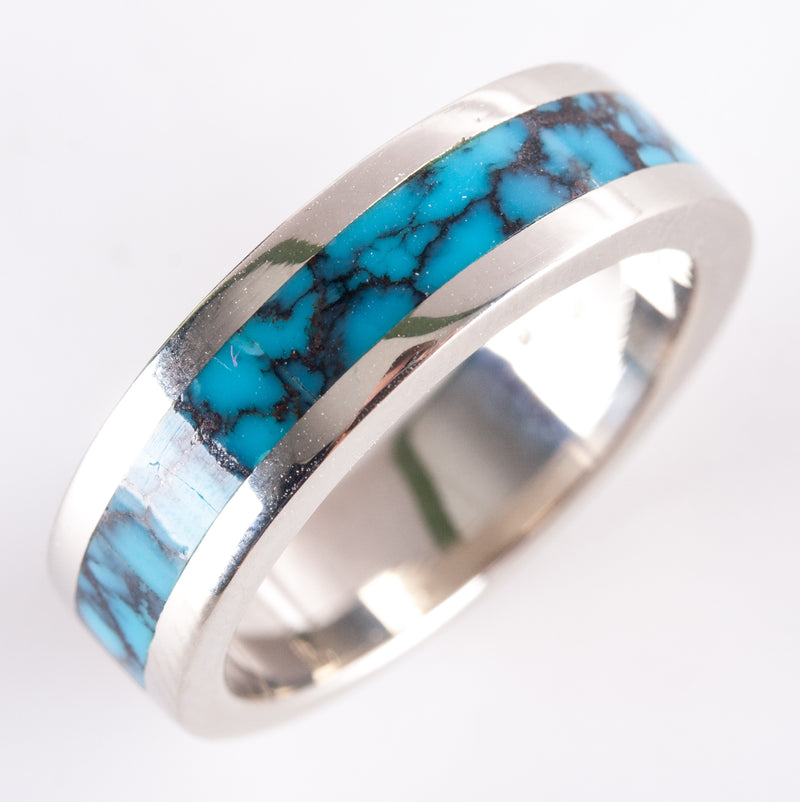 14k White Gold Inlay Style Blue Turquoise Ring 6.4g Size 5.75