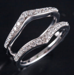 14k White Gold Round H SI2 Diamond Wedding Ring Guard / Enhancer .47ctw 5.49g