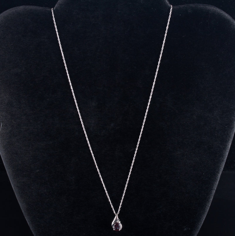14k / 10k White Gold Lab-Created Alexandrite Natural Diamond Necklace 1.17ctw