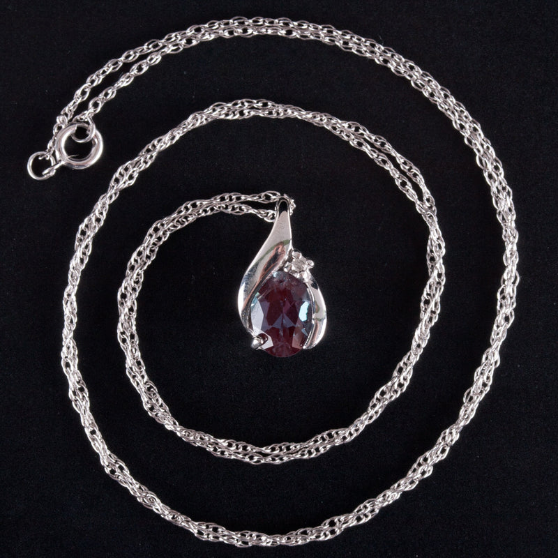 14k / 10k White Gold Lab-Created Alexandrite Natural Diamond Necklace 1.17ctw