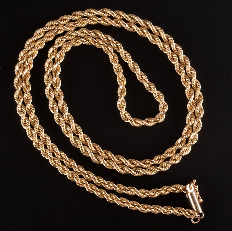 14k Yellow Gold Rope Style Chain Necklace 23.55g 27" Length 3.2mm Width