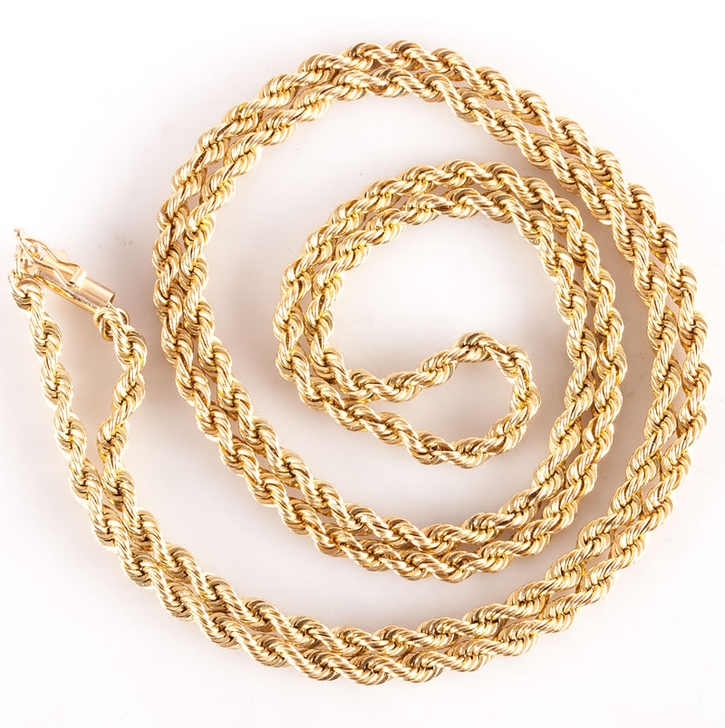 14k Yellow Gold Rope Style Chain Necklace 23.55g 27" Length 3.2mm Width