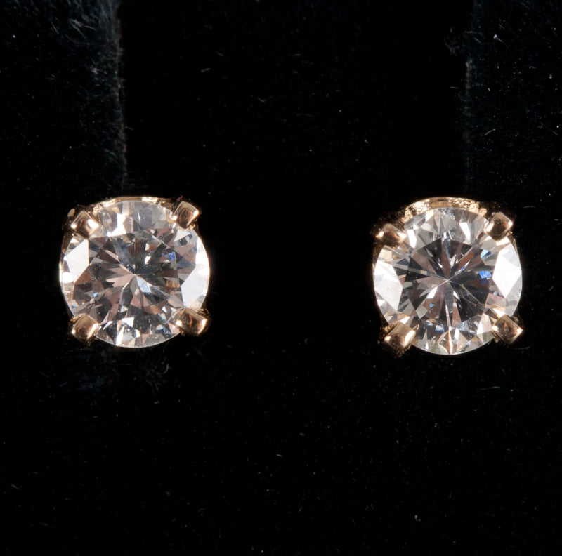 14k Yellow Gold Round H SI1 Diamond Solitaire Stud Earrings .40ctw .84g