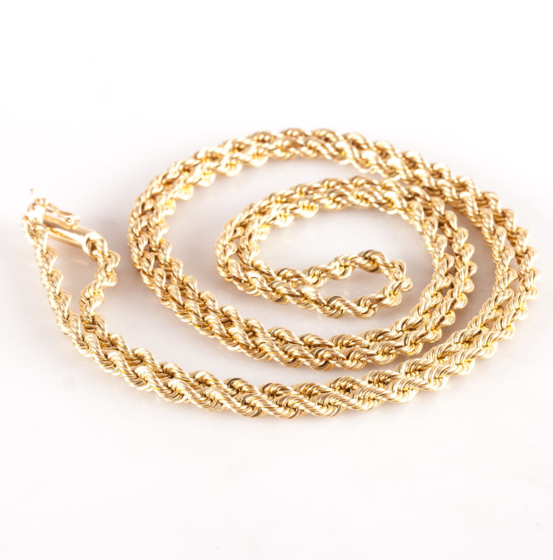 14k Yellow Gold Rope Style Chain Necklace 23.55g 27" Length 3.2mm Width