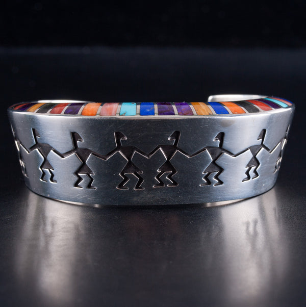 Sterling Silver Navajo Lonn Parker Multi Stone Bird Dancer Cuff Bracelet 46g