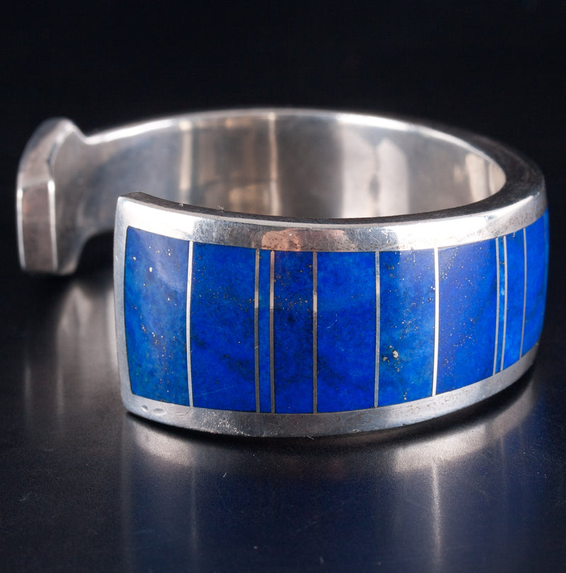 Vintage 1970's Sterling Silver Knifewing Segura Lapis Lazuli Cuff Bracelet 59.8g