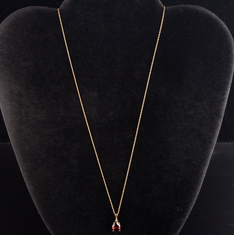 10k Yellow Gold Pear Garnet Diamond Pendant Necklace W/ 18" Chain 1.45ctw