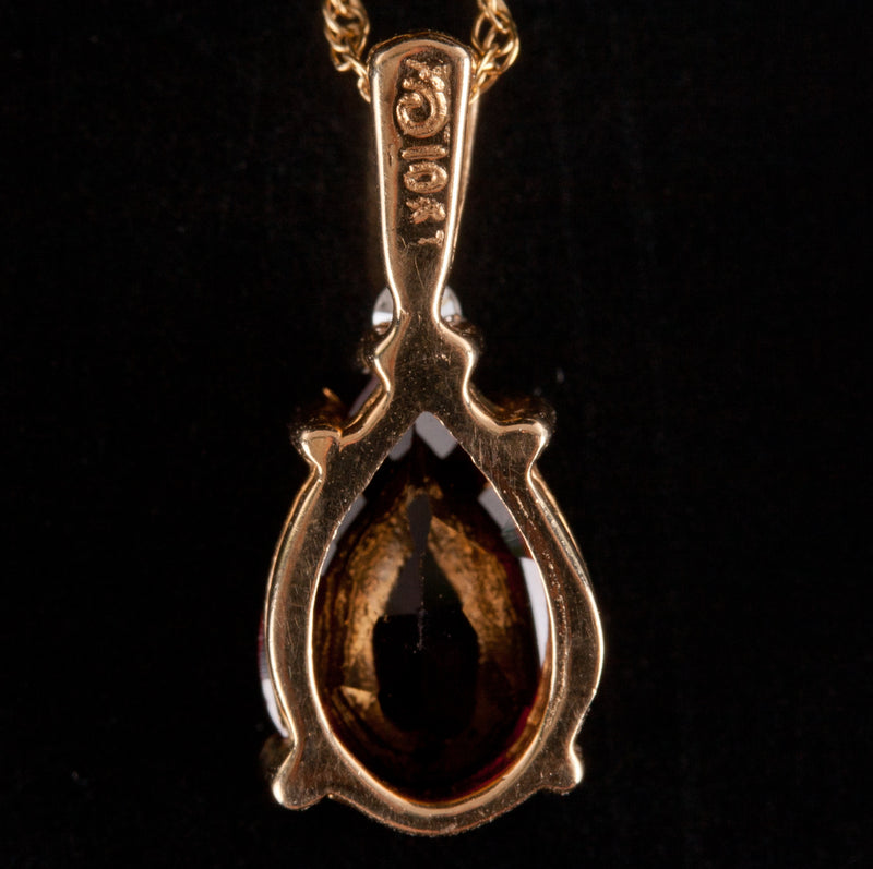 10k Yellow Gold Pear Garnet Diamond Pendant Necklace W/ 18" Chain 1.45ctw