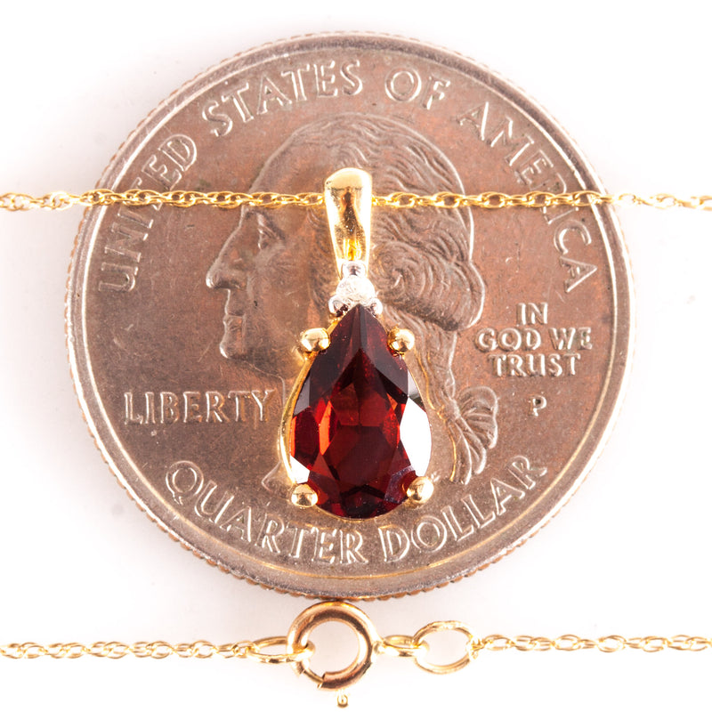 10k Yellow Gold Pear Garnet Diamond Pendant Necklace W/ 18" Chain 1.45ctw