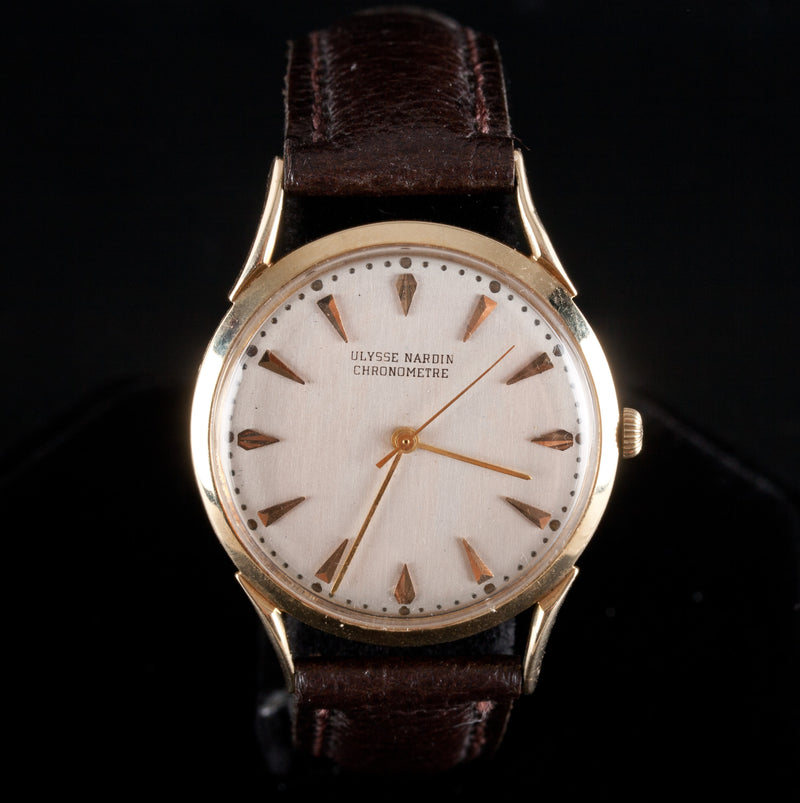 Vintage 1960's 14k Yellow Gold Ulysse Nardin Wrist Watch W/ Leather Band