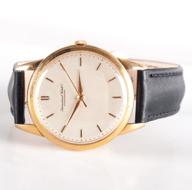 Vintage 1960s 18k Yellow Gold International Watch Co Wrist Watch W/ Leather Band