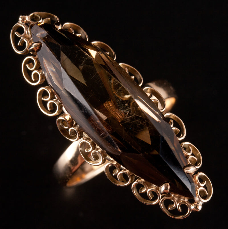 14k Yellow Gold Marquise Smoky Quartz Solitaire Cocktail Ring 4.52g