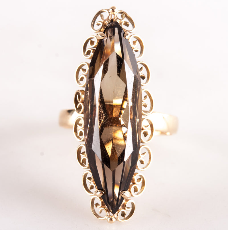 14k Yellow Gold Marquise Smoky Quartz Solitaire Cocktail Ring 4.52g