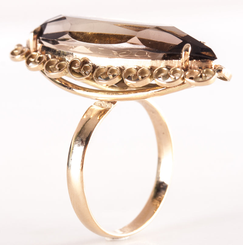 14k Yellow Gold Marquise Smoky Quartz Solitaire Cocktail Ring 4.52g