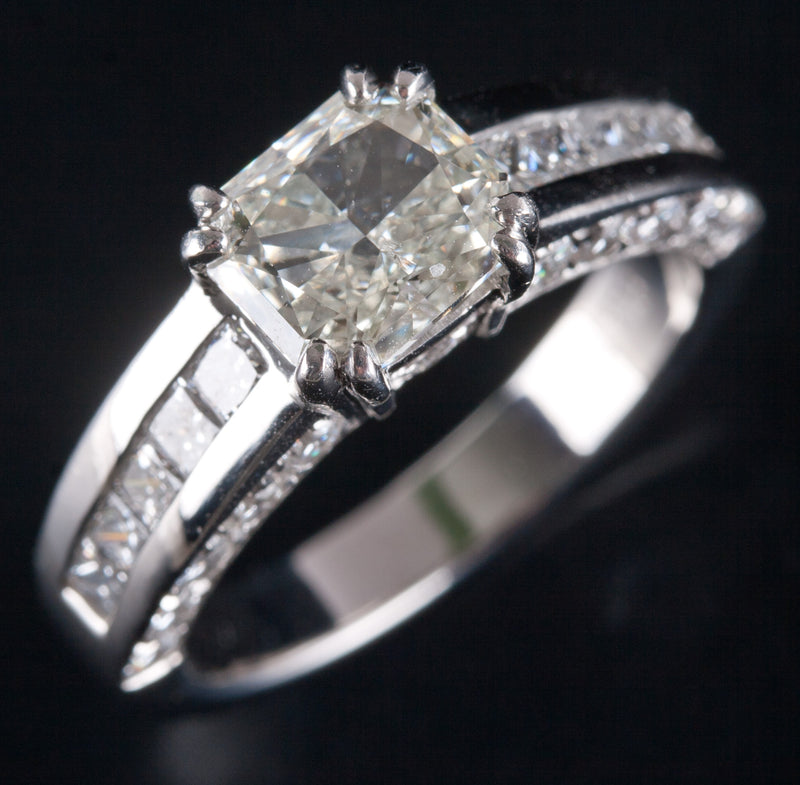 Platinum Radiant Diamond Solitaire Engagement Ring W/ Accents 2.38ctw 9.18g