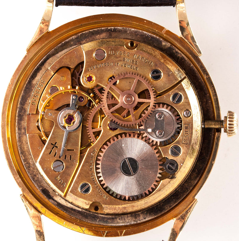 Vintage 1960's 14k Yellow Gold Ulysse Nardin Wrist Watch W/ Leather Band