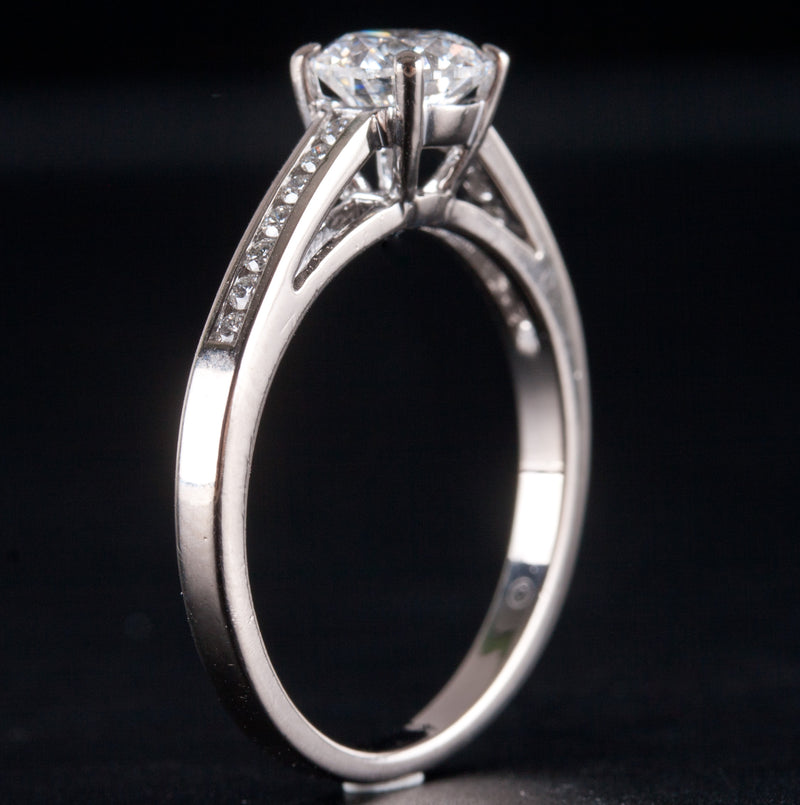 18k White Gold Round Diamond Solitaire Engagement Ring W/ Accents .97ctw 3.3g