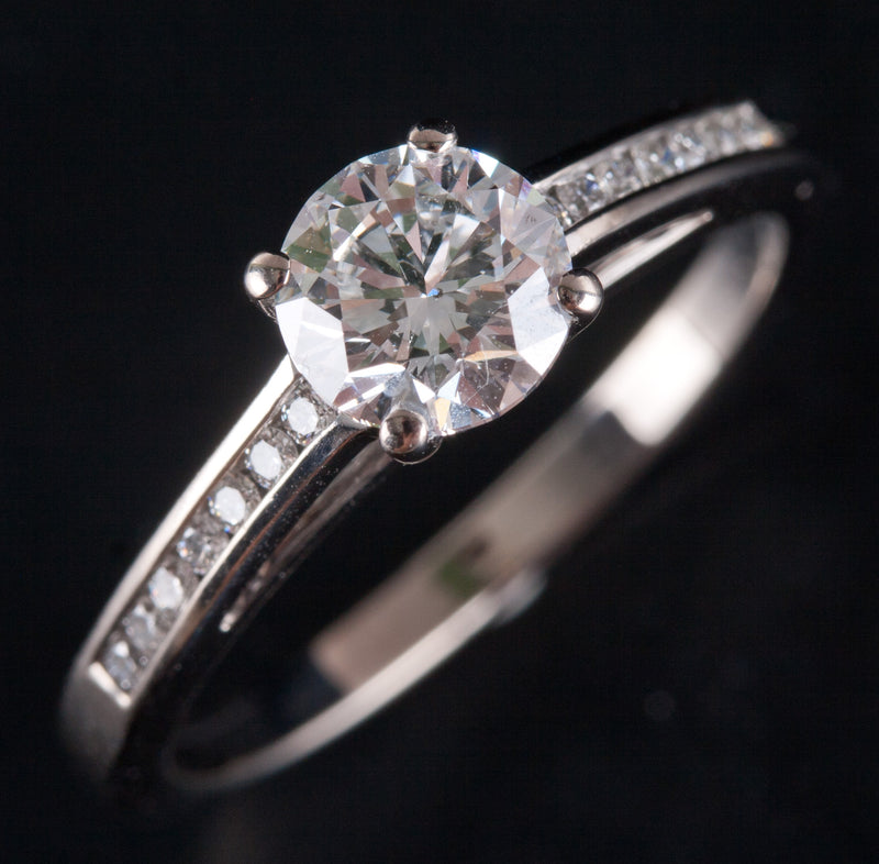 18k White Gold Round Diamond Solitaire Engagement Ring W/ Accents .97ctw 3.3g