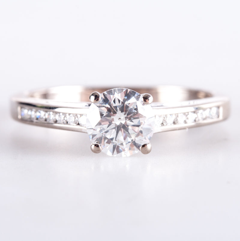 18k White Gold Round Diamond Solitaire Engagement Ring W/ Accents .97ctw 3.3g