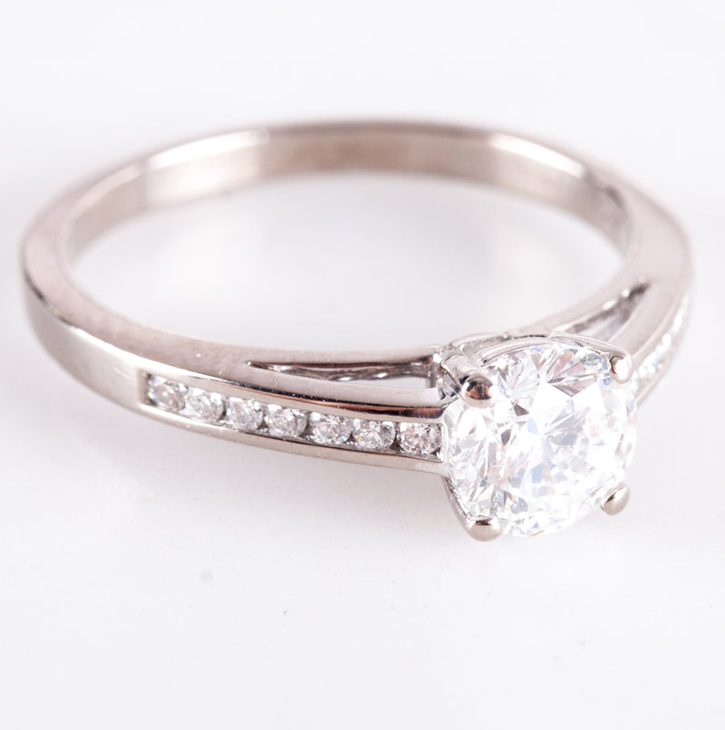 18k White Gold Round Diamond Solitaire Engagement Ring W/ Accents .97ctw 3.3g