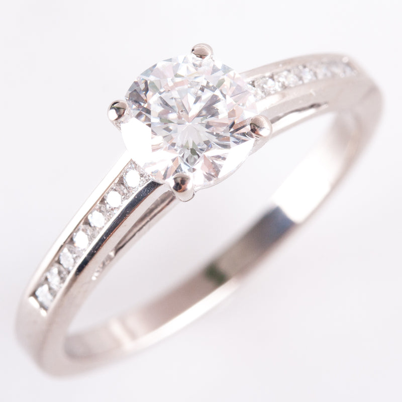 18k White Gold Round Diamond Solitaire Engagement Ring W/ Accents .97ctw 3.3g