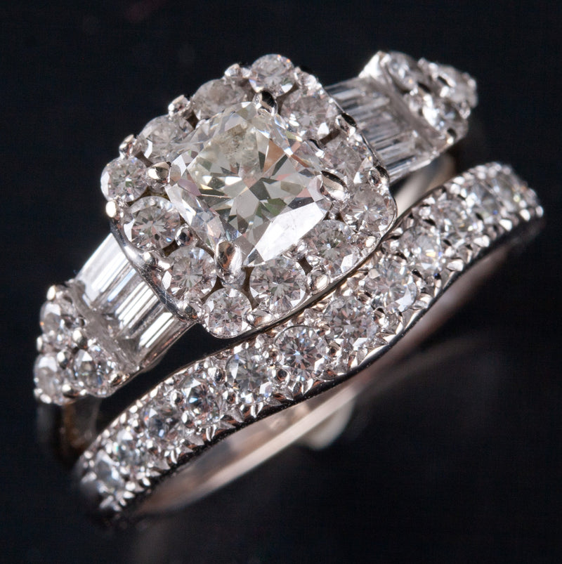 18k White Gold Cushion Diamond Engagement Wedding Ring Set W/ EGL Cert 1.81ctw