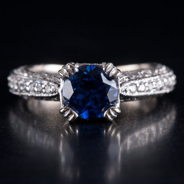 14k White Gold Lab-Created Sapphire Natural Diamond Engagement Ring 2.0ctw 4.4g