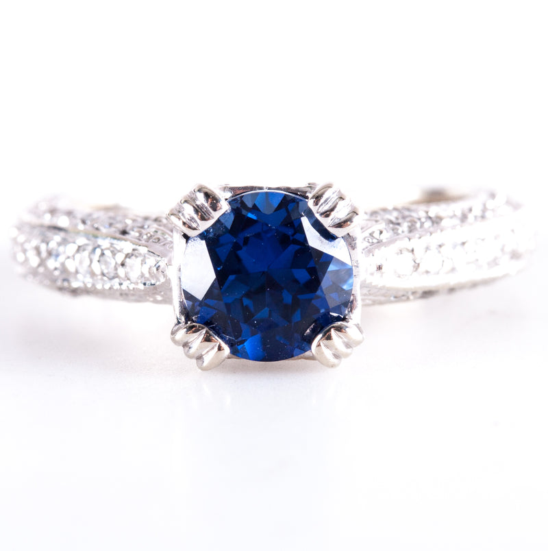 14k White Gold Lab-Created Sapphire Natural Diamond Engagement Ring 2.0ctw 4.4g