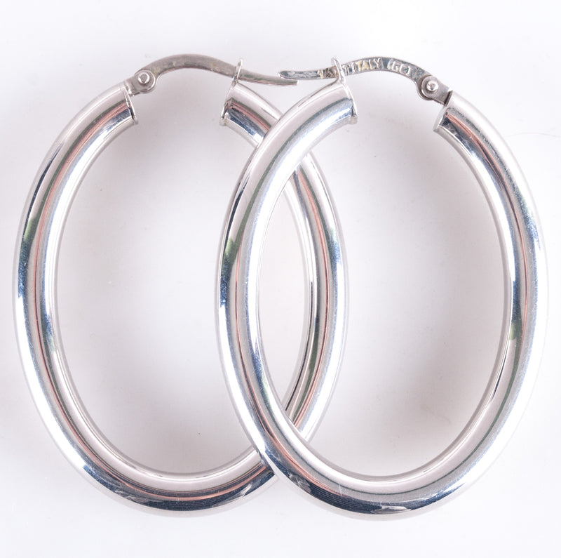 14k White Gold Italian Hollow Hoop Style Earrings W/ Saddlebacks 3.78g