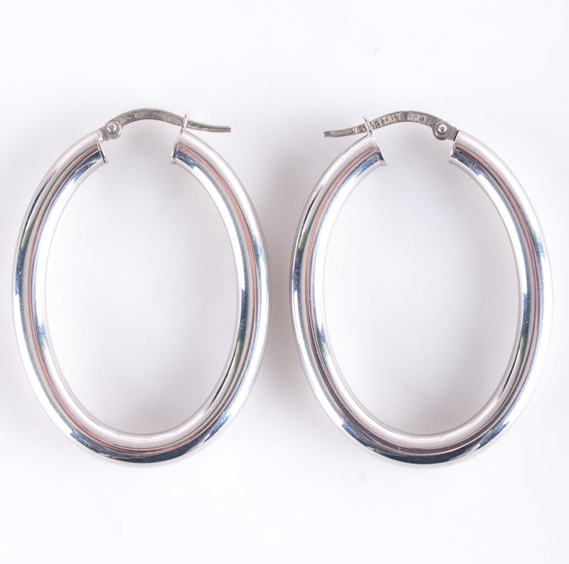 14k White Gold Italian Hollow Hoop Style Earrings W/ Saddlebacks 3.78g