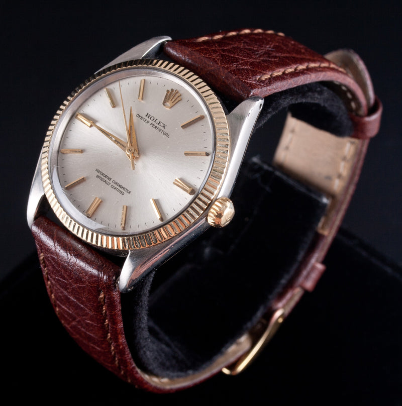 Vintage 1960's Rolex Stainless Steel 18k Yellow Gold Oyster Perpetual Wristwatch