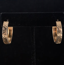 14k Yellow Gold Hollow Hinged Hoop Square Pattern Style Earrings 4.25g