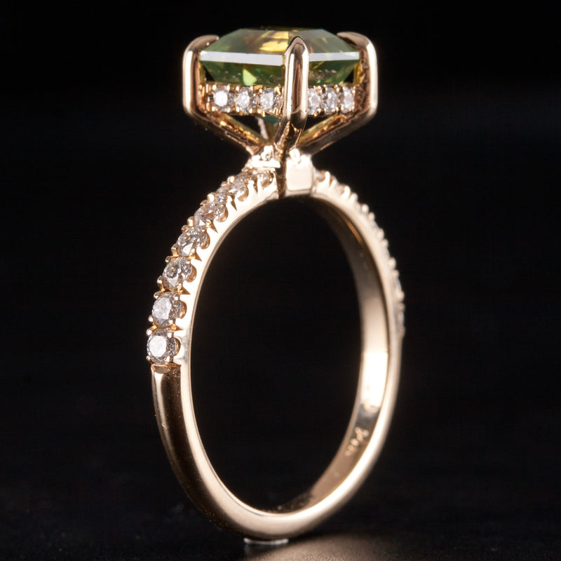 14k Yellow Gold Yellow Green Sapphire Solitaire Ring W/ Diamond Accents 2.29ctw