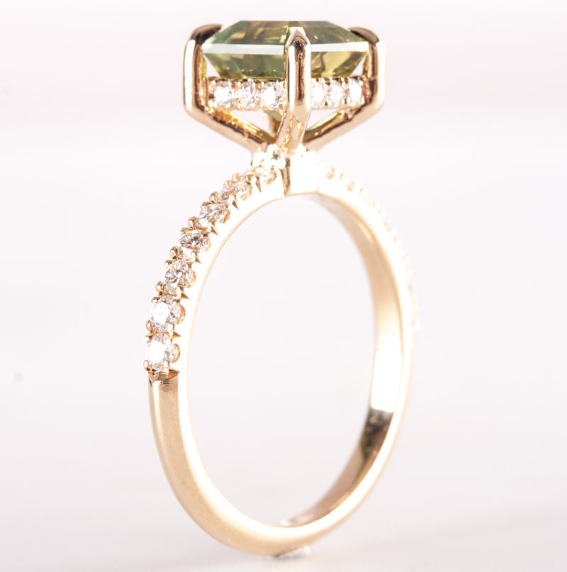 14k Yellow Gold Yellow Green Sapphire Solitaire Ring W/ Diamond Accents 2.29ctw