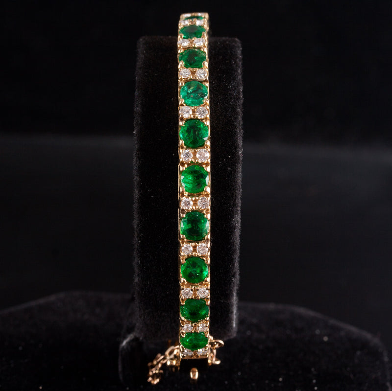 18k Yellow Gold Round Emerald Diamond Hinged Bangle Bracelet 3.35ctw 27.5g