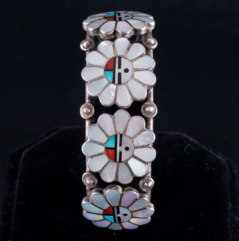 Vintage 1960's Sterling Silver Zuni Sun Maiden Multi-Stone Cuff Bracelet 37g