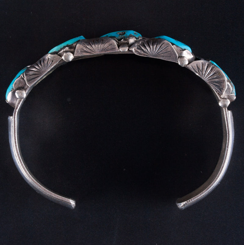 Vintage 1960's Sterling Silver Zuni Cabochon Turquoise Cuff Bracelet 36.4g
