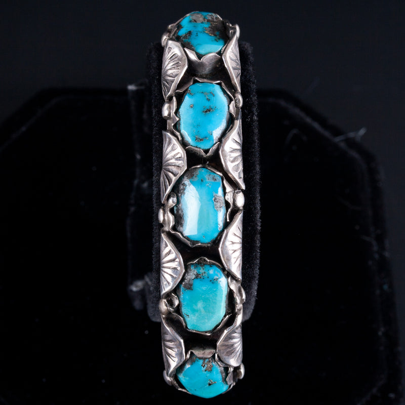 Vintage 1960's Sterling Silver Zuni Cabochon Turquoise Cuff Bracelet 36.4g